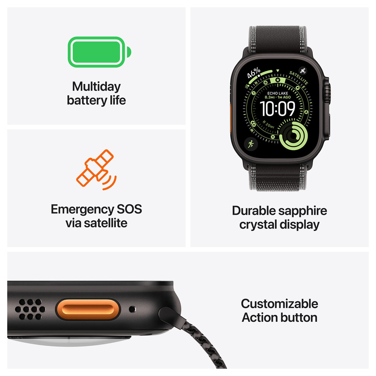 Apple Watch Ultra 3 5G Zwart - Trail band Zwart