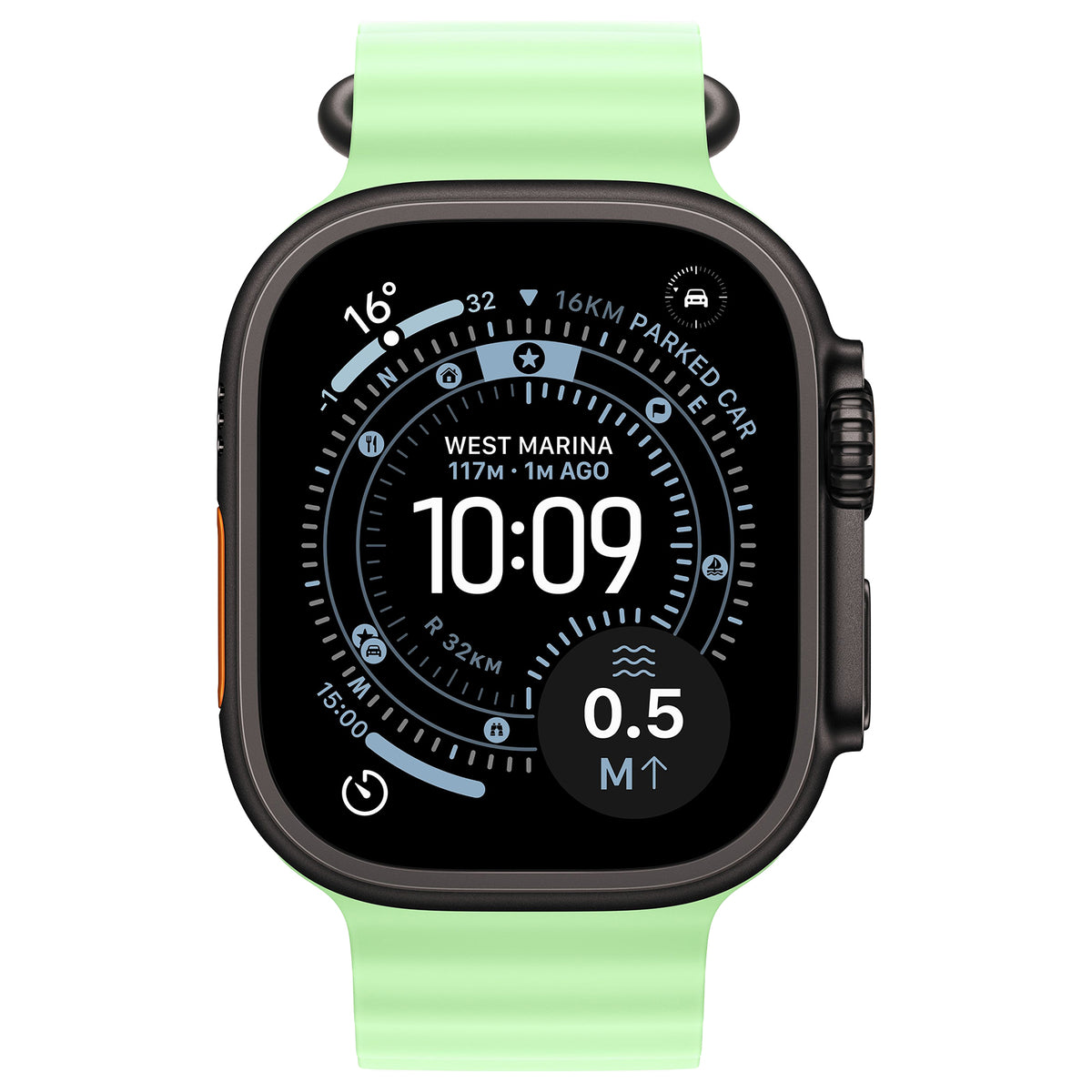 Apple Watch Ultra 3 5G Zwart - Ocean band Neongroen
